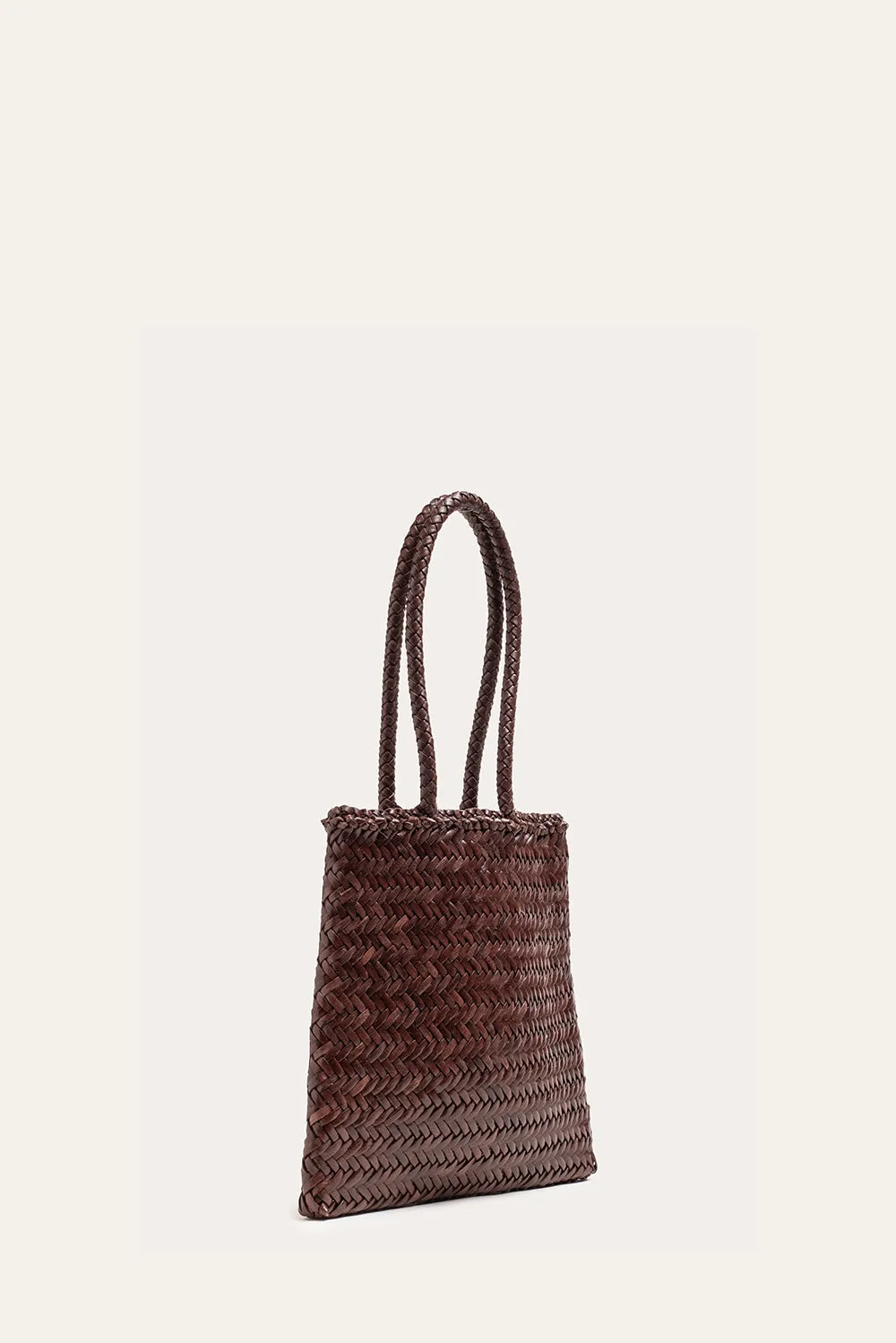 Flat Leather Basket Dark Brown