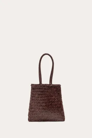 Flat Leather Basket Dark Brown