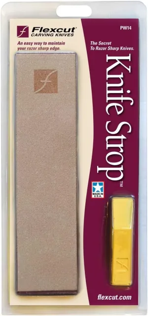 Flexcut PW14 Knife Strop, with 1 Ounce Bar of Flexcut Gold Polishing Compound, 8 X 2 Inch Leather Surface