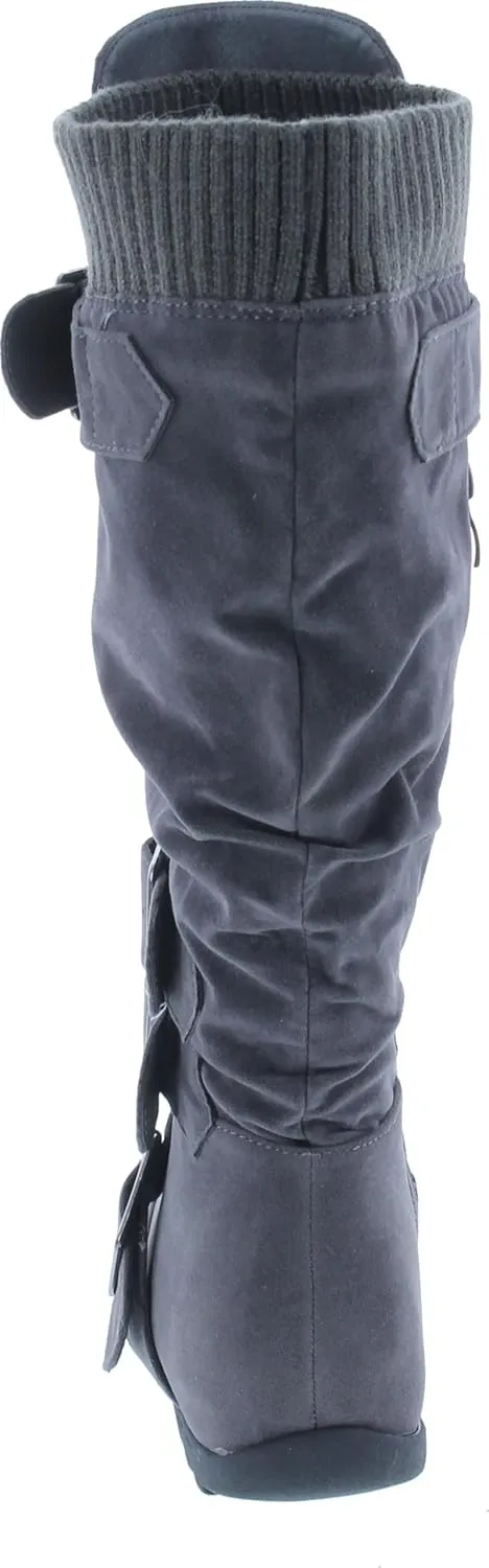 Forever Link Women's Klein-70 Closed Round Toe Buckle Slouch Flat Heel Mid-Calf Boot