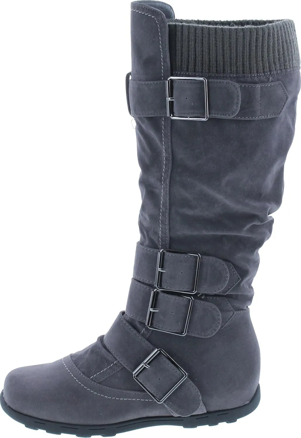 Forever Link Women's Klein-70 Closed Round Toe Buckle Slouch Flat Heel Mid-Calf Boot