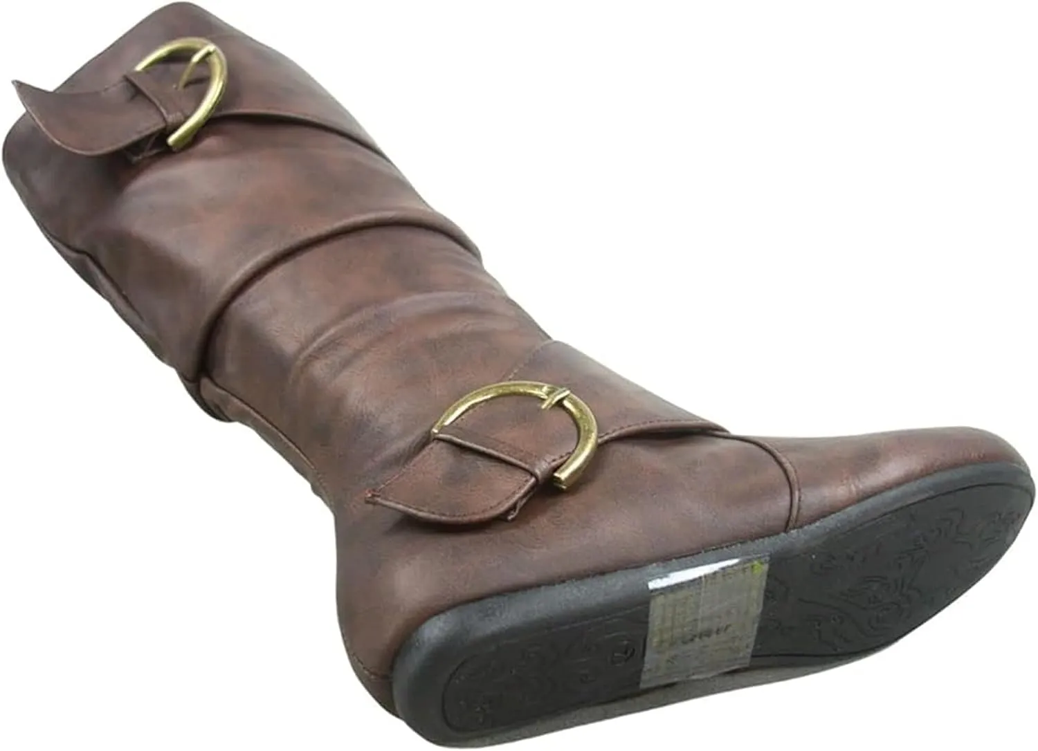 Forever Link Women's Klein-70 Closed Round Toe Buckle Slouch Flat Heel Mid-Calf Boot