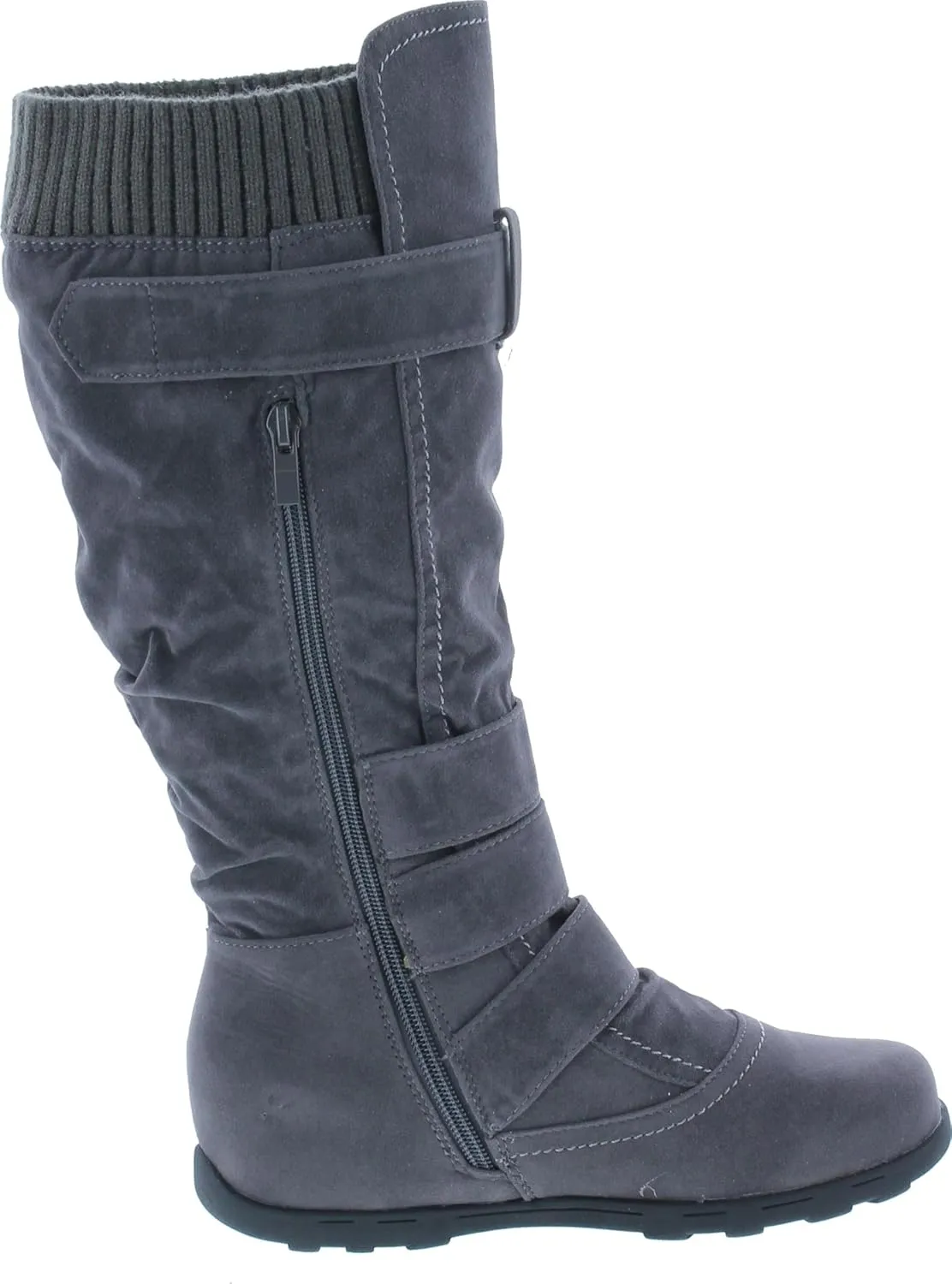 Forever Link Women's Klein-70 Closed Round Toe Buckle Slouch Flat Heel Mid-Calf Boot