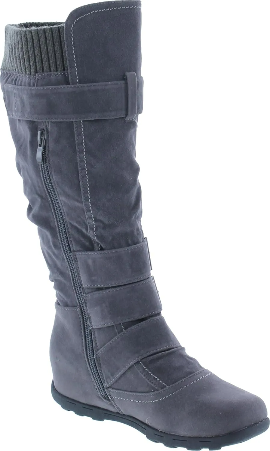 Forever Link Women's Klein-70 Closed Round Toe Buckle Slouch Flat Heel Mid-Calf Boot