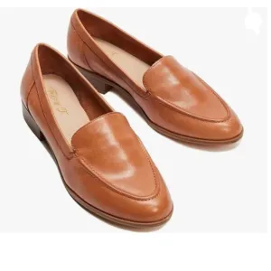 FOWT Coffe Wide Width Loafer Shoes Slip On Block Stripped Heel Pointed Toe Loafe