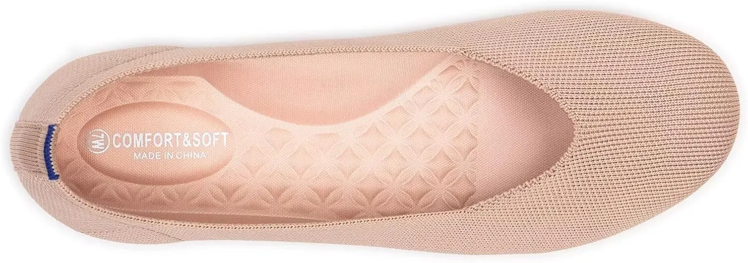 Frank Mully Women's Wide Width Flats Ballet Flats Round Toe Knit Flat Shoes with Arch Support Wide Toe Box