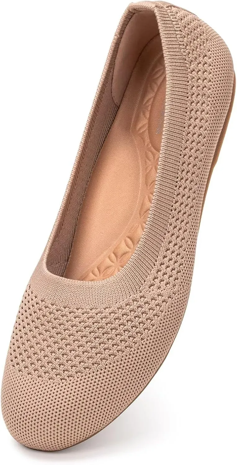 Frank Mully Women's Wide Width Flats Ballet Flats Round Toe Knit Flat Shoes with Arch Support Wide Toe Box