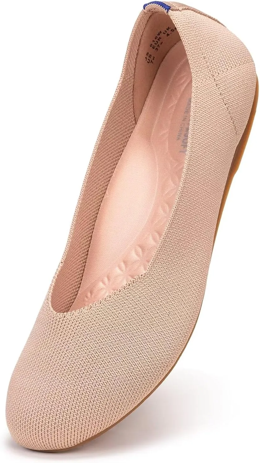 Frank Mully Women's Wide Width Flats Ballet Flats Round Toe Knit Flat Shoes with Arch Support Wide Toe Box