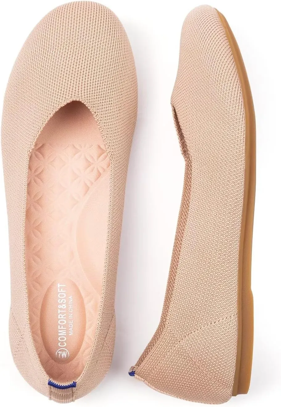 Frank Mully Women's Wide Width Flats Ballet Flats Round Toe Knit Flat Shoes with Arch Support Wide Toe Box