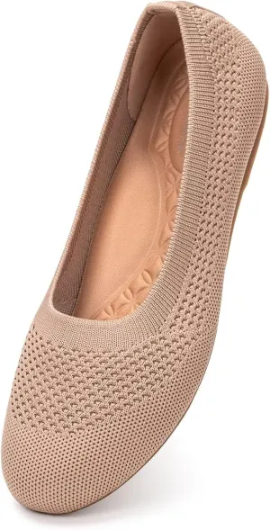 Frank Mully Women's Wide Width Flats Ballet Flats Round Toe Knit Flat Shoes with Arch Support Wide Toe Box