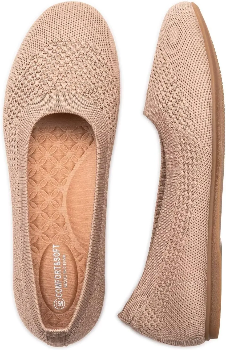 Frank Mully Women's Wide Width Flats Ballet Flats Round Toe Knit Flat Shoes with Arch Support Wide Toe Box