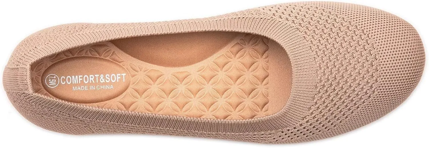 Frank Mully Women's Wide Width Flats Ballet Flats Round Toe Knit Flat Shoes with Arch Support Wide Toe Box