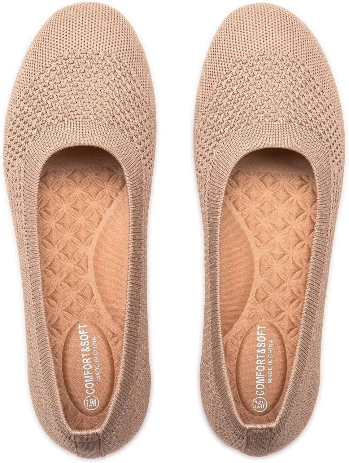 Frank Mully Women's Wide Width Flats Ballet Flats Round Toe Knit Flat Shoes with Arch Support Wide Toe Box