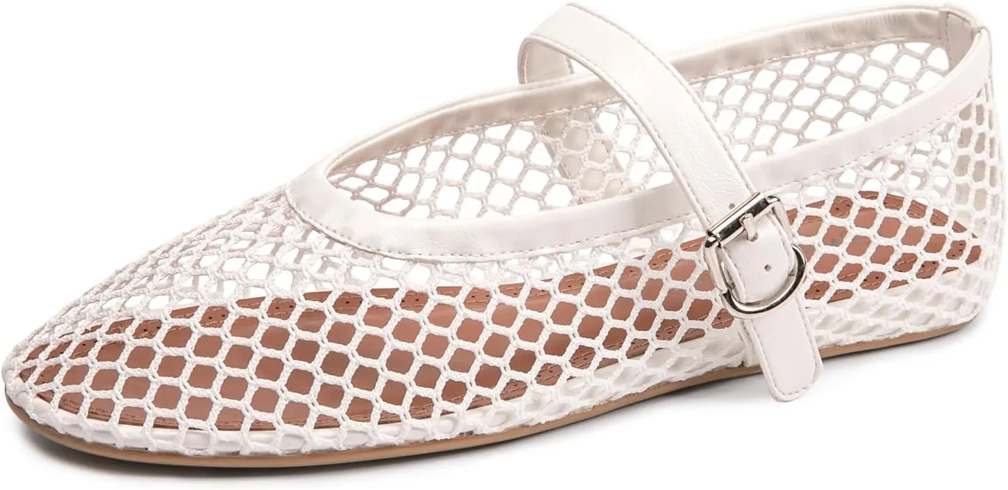 FUNKYMONKEY Women's Mesh Ballet Flats Casual Round Toe Mary Jane Flats Shoes