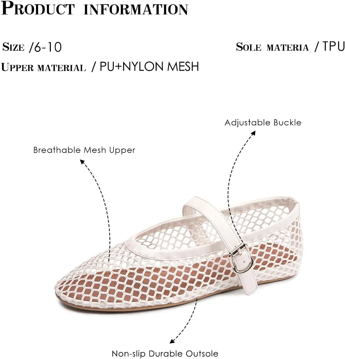 FUNKYMONKEY Women's Mesh Ballet Flats Casual Round Toe Mary Jane Flats Shoes