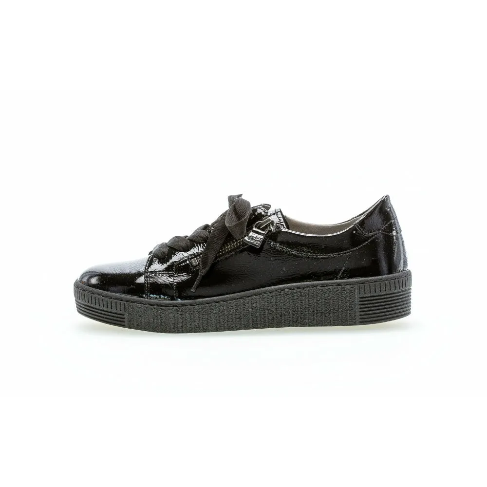 Gabor Wisdom -  Ladies Lace Trainer with Double Side Zip in Black Patent
