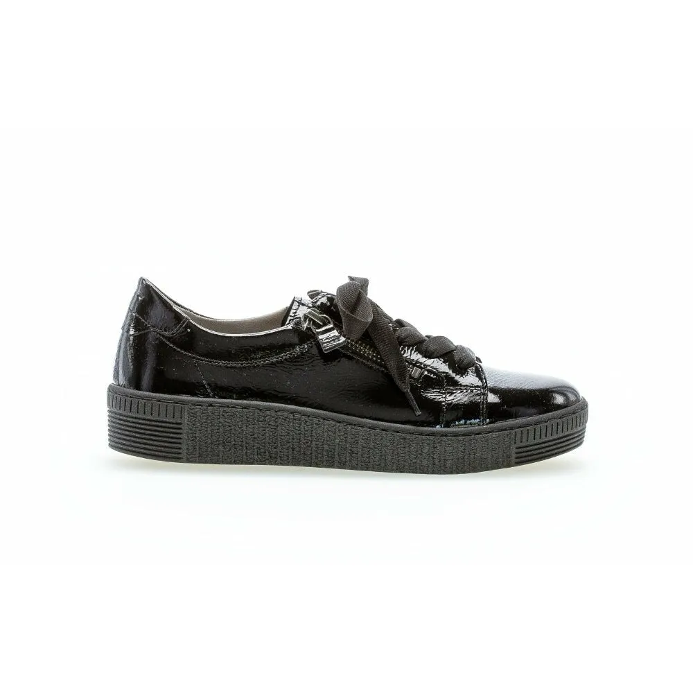 Gabor Wisdom -  Ladies Lace Trainer with Double Side Zip in Black Patent