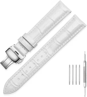 Genuine Calfskin Leather Watch Band,Alligator Grain Deployment Butterfly Buckle Replacement Strap for Men Women 18mm 20mm 22mm 24mm