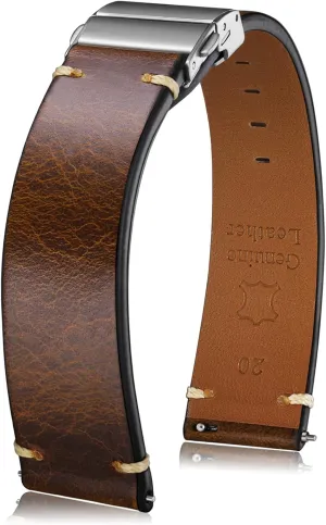 Getalia leather Watch Band Retro Oil wax Genuine Leather,18mm 19mm 20mm 21mm 22mm Quick Release Foldover Clasp Replacement Watch Straps for Men and Women