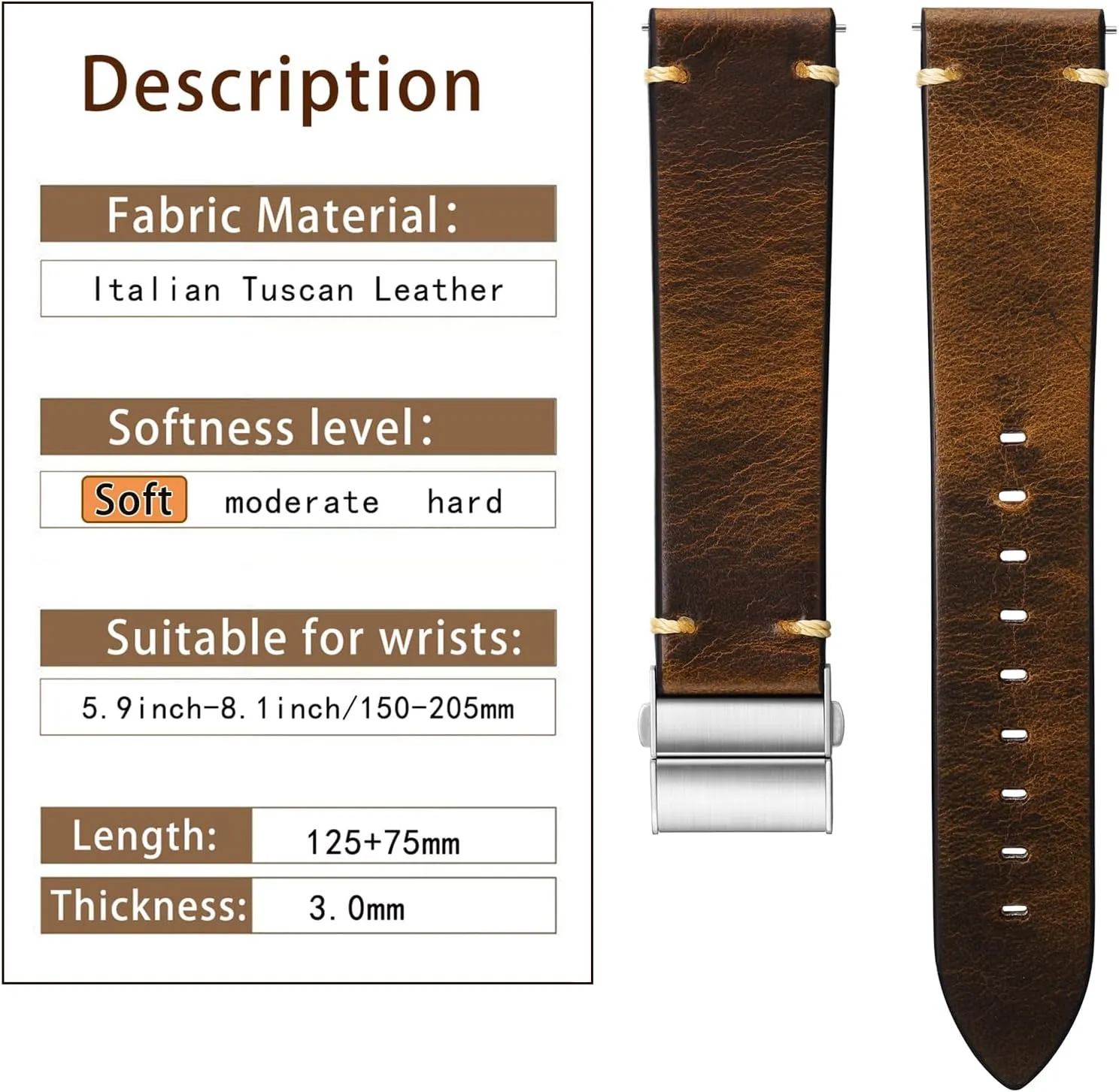 Getalia leather Watch Band Retro Oil wax Genuine Leather,18mm 19mm 20mm 21mm 22mm Quick Release Foldover Clasp Replacement Watch Straps for Men and Women
