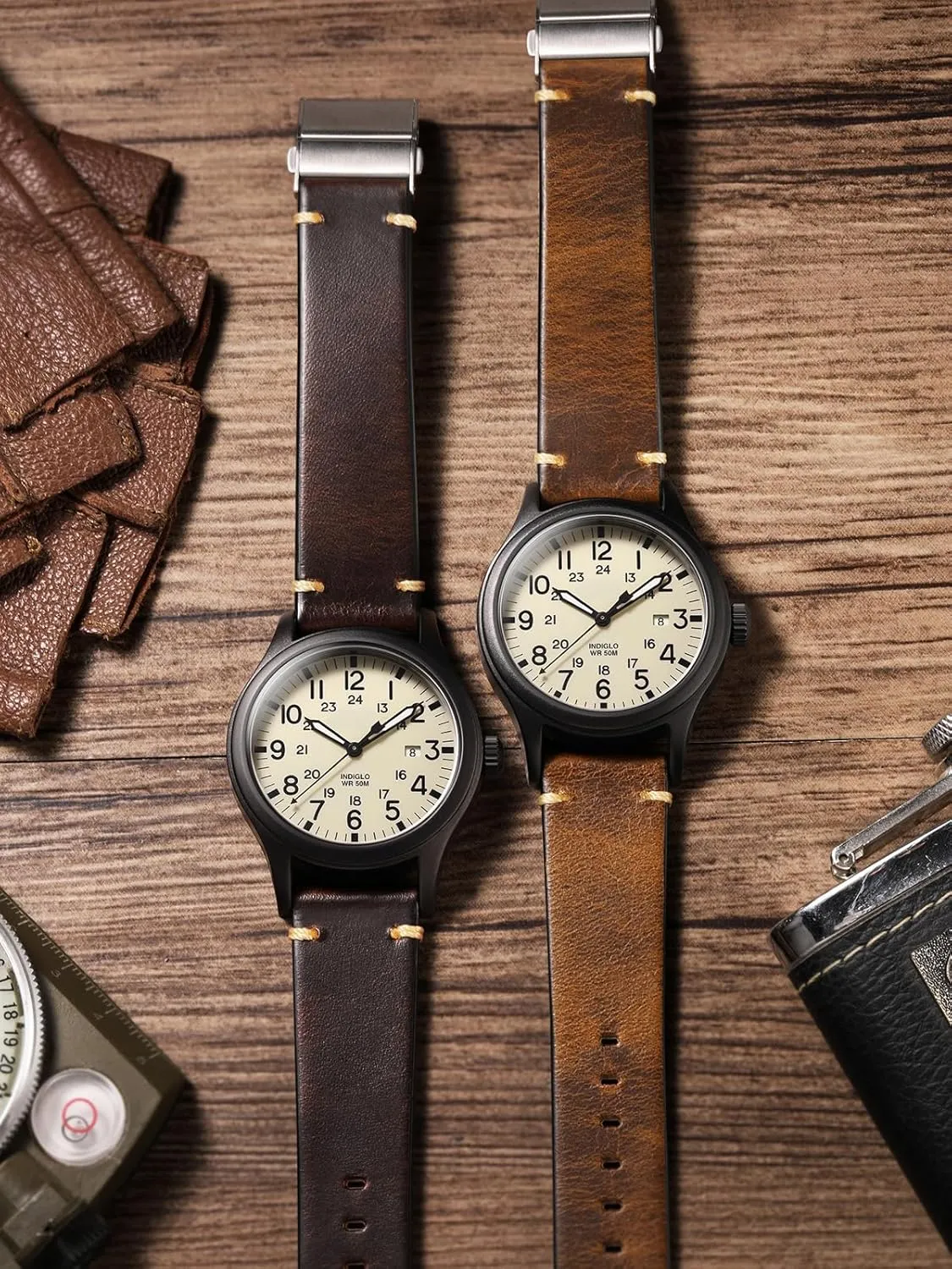 Getalia leather Watch Band Retro Oil wax Genuine Leather,18mm 19mm 20mm 21mm 22mm Quick Release Foldover Clasp Replacement Watch Straps for Men and Women