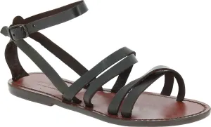 Gianluca - L'artigiano del cuoio Handmade Women's Flat Sandals Dark Brown Leather