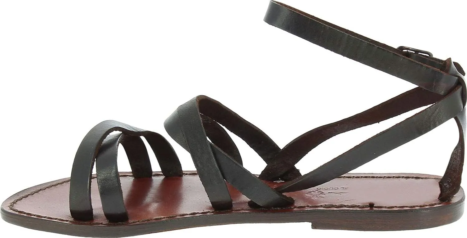 Gianluca - L'artigiano del cuoio Handmade Women's Flat Sandals Dark Brown Leather