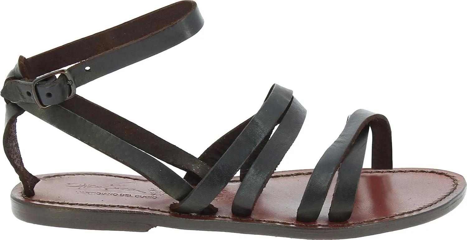 Gianluca - L'artigiano del cuoio Handmade Women's Flat Sandals Dark Brown Leather