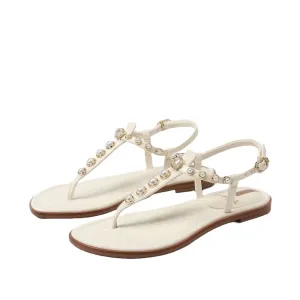 Gigi Edelman Ankle Pearl Sandals Open Flats Porcelain Best priced Sam Toe Embossed Strap Versatile product line