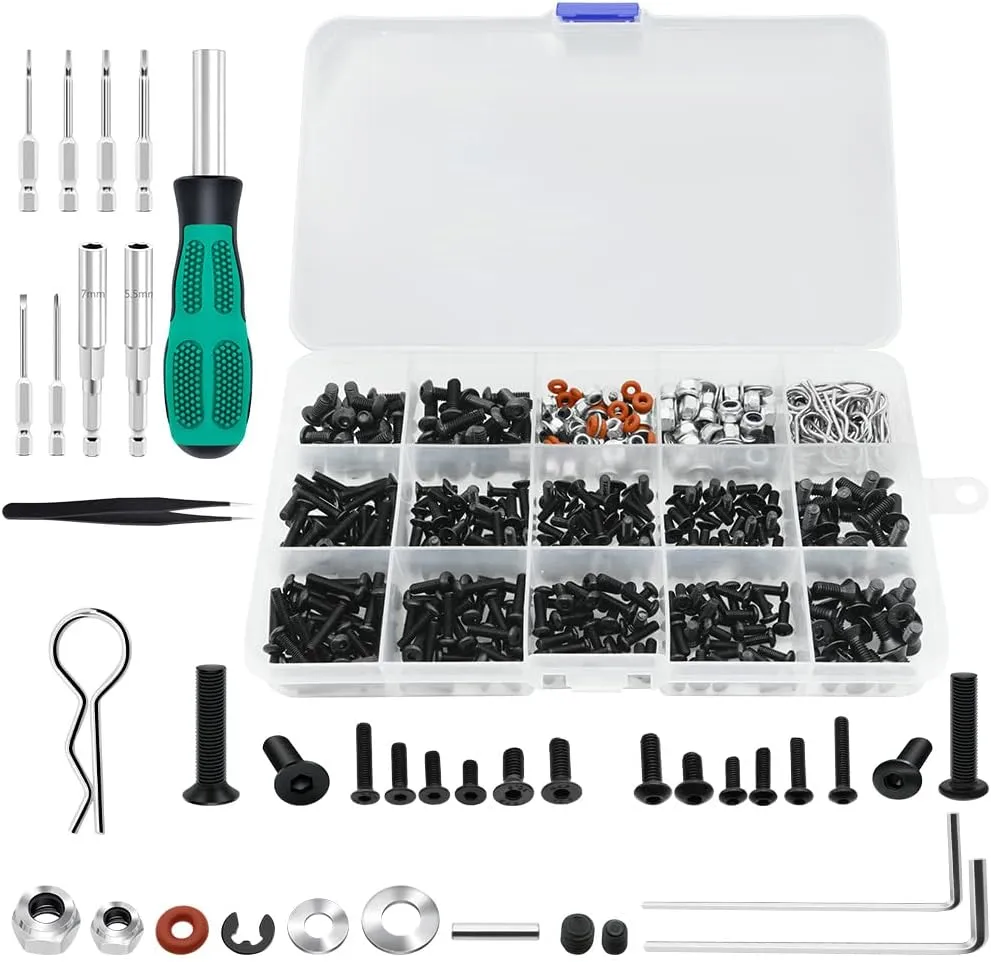 GLOBACT 531PCS RC Screw Kit RC Repair Tool Kit and RC Screwdrivers RC Hex Nut Socket for Axial Redcat HPI Arrma Losi RC4WD 1/8 1/10 1/12 1/16 Scale RC Cars Trucks Crawler Accessories