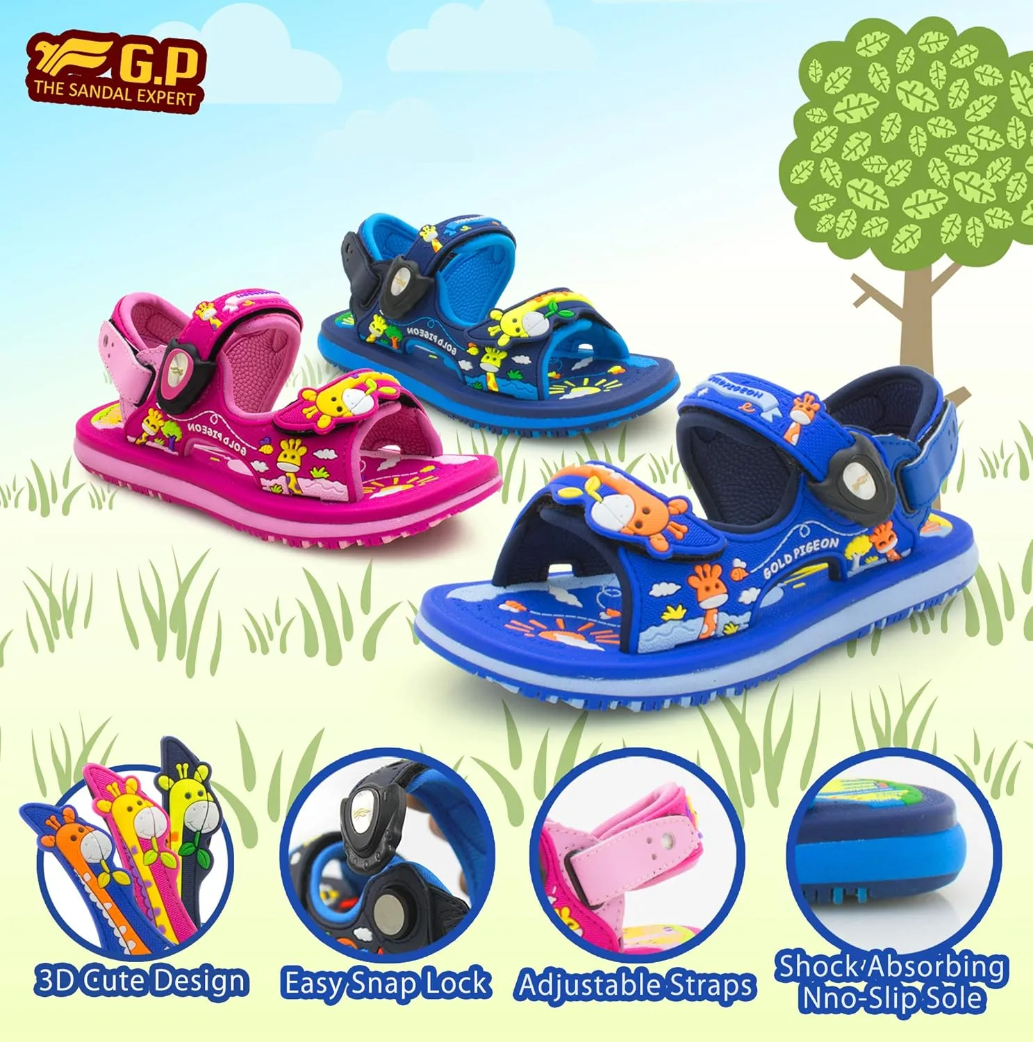 Gold Pigeon Shoes SIGNATURE Easy Snap Buckle Unisex -Child Outdoor Water Sandal for Kids Toddler Boys Girls