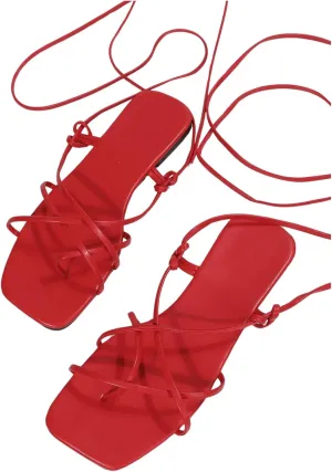 GORGLITTER Women's Summer Strappy Beach Sandals For Women 2025 Leather Lace Up Shoes
