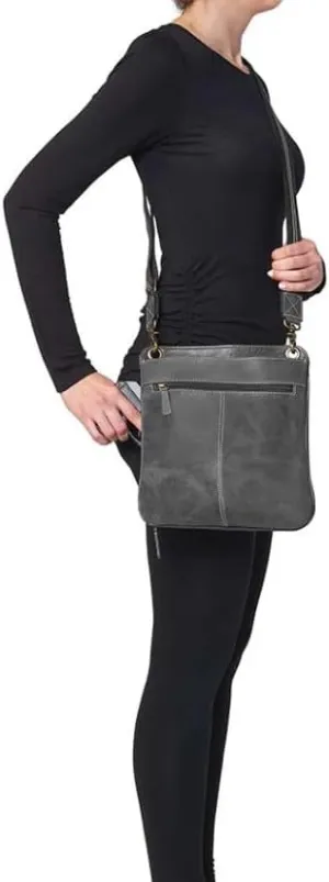 Gun Tote'n Mamas Leather Crossbody Flat Sac, Distressed Buffalo Grey