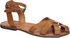 Handmade tan Flat Sandals for Women Real Italian Leather