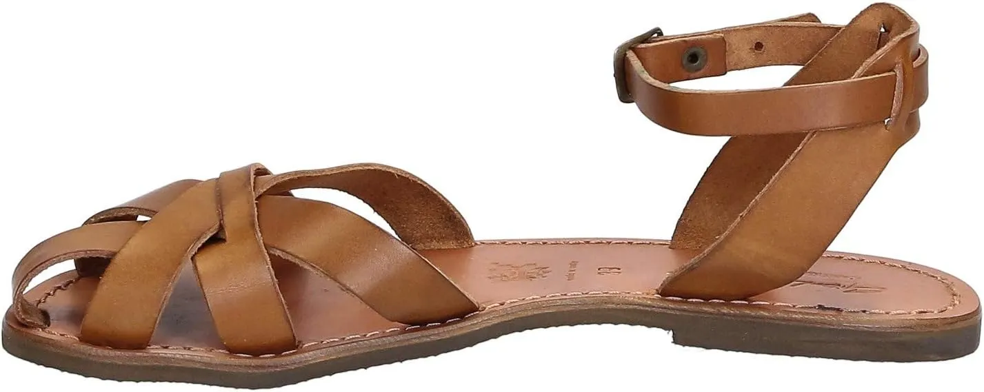 Handmade tan Flat Sandals for Women Real Italian Leather