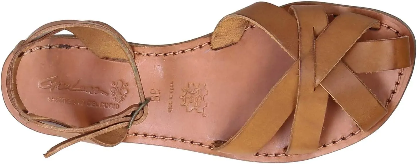 Handmade tan Flat Sandals for Women Real Italian Leather