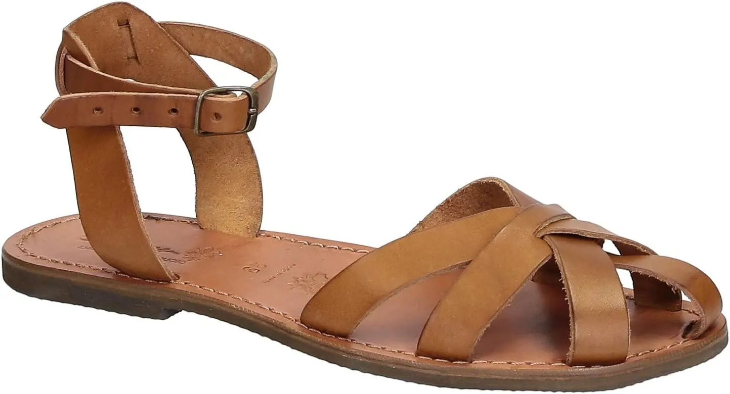 Handmade tan Flat Sandals for Women Real Italian Leather