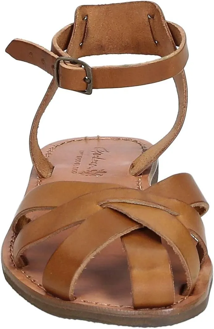 Handmade tan Flat Sandals for Women Real Italian Leather