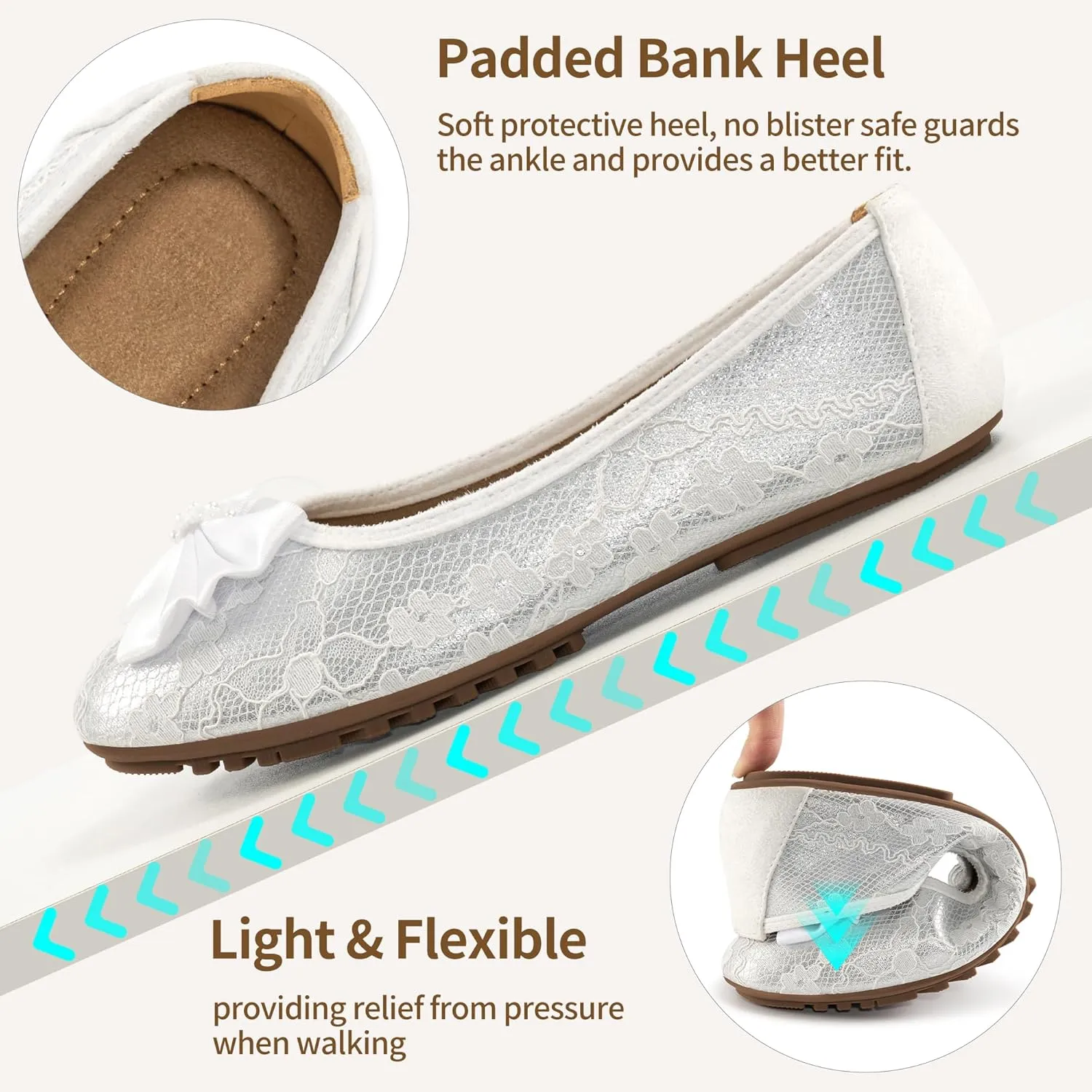 HARENCE Ballet Flats for Women Dressy: Comfortable Round Toe Bow Lace Mesh Wedding Flat Casual Slip On Walking Work Dress Shoes