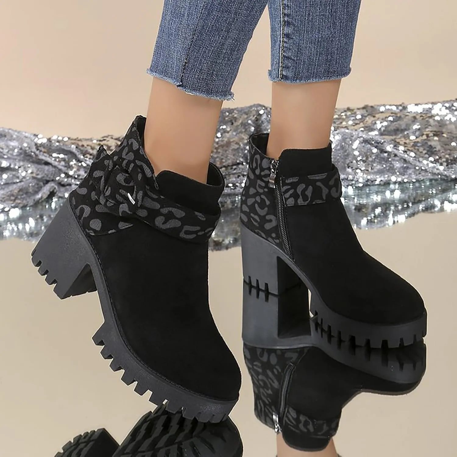High Heel Ankle Boots for Women Women Fall Boots Womens High Heel Boots Slip On Ankle Boots Womens Ankle Boots Wide Calf Women Platform Wedge Booties Chunky Block Heel Ankle Boots