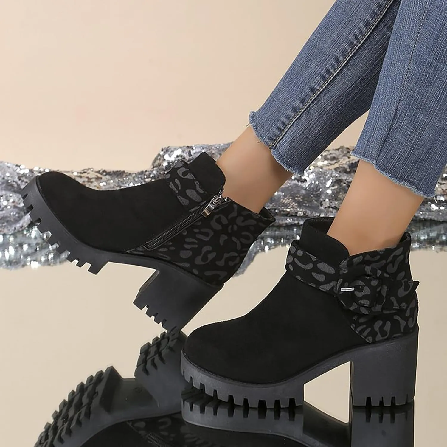 High Heel Ankle Boots for Women Women Fall Boots Womens High Heel Boots Slip On Ankle Boots Womens Ankle Boots Wide Calf Women Platform Wedge Booties Chunky Block Heel Ankle Boots