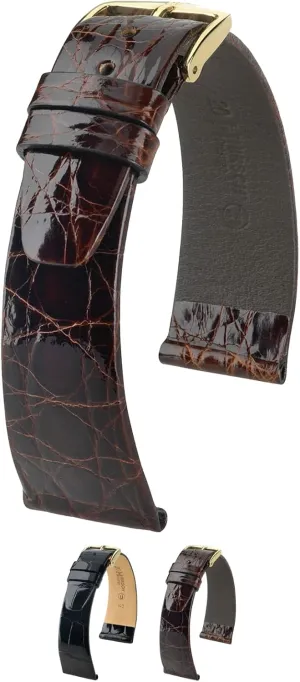 Hirsch Prestige Crocodile Flank Leather Watch Strap - Brown, Golden Brown, Burgundy, Black - Genuine Crocodile Leather