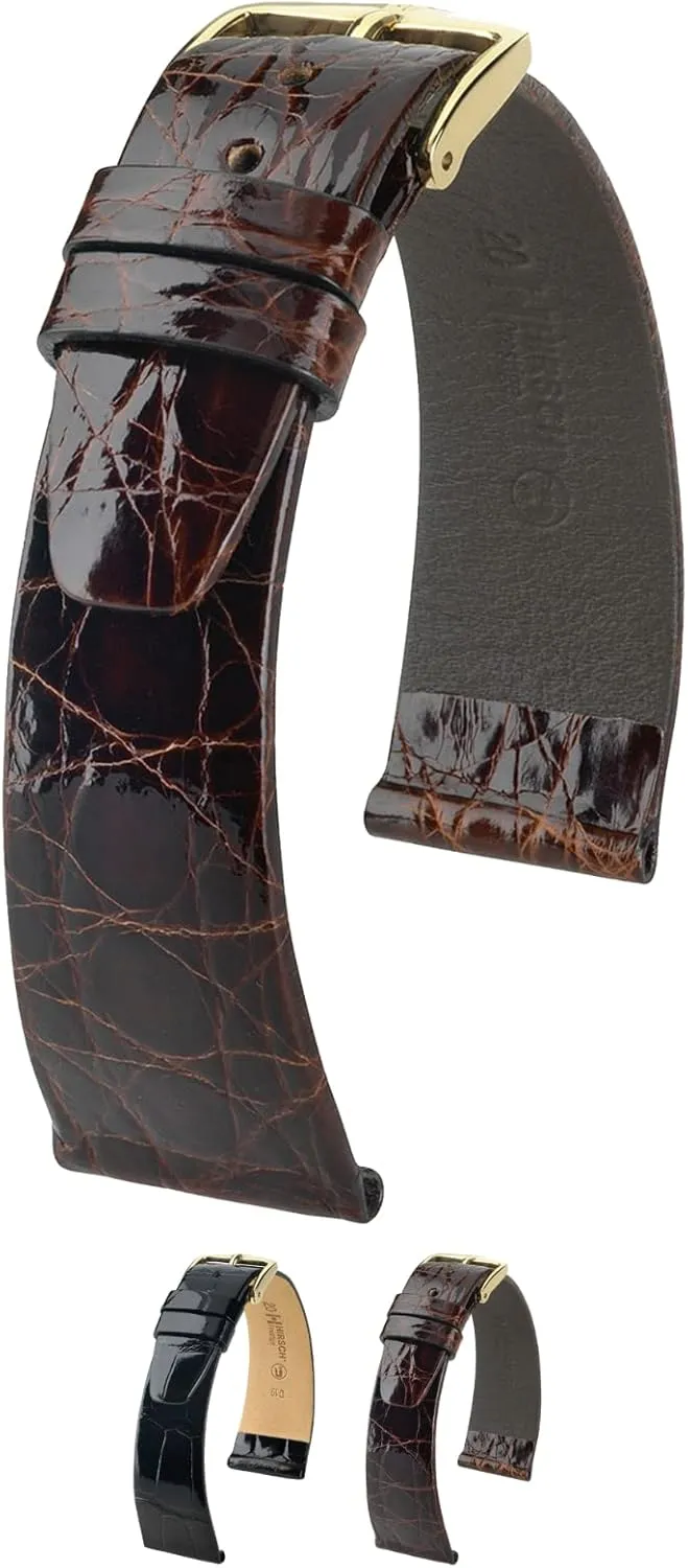 Hirsch Prestige Crocodile Flank Leather Watch Strap - Brown, Golden Brown, Burgundy, Black - Genuine Crocodile Leather