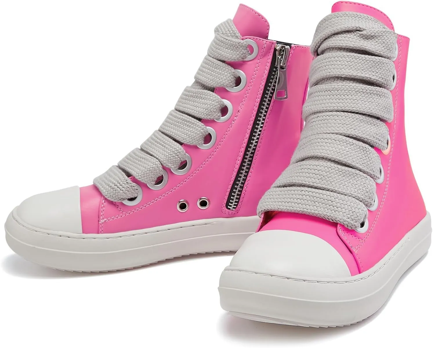 IMPREMEY Women's High Top Sneakers Lace Up PU Leather Shoes with Thick Soles and Zipper, Fashionable Walking Shoes
