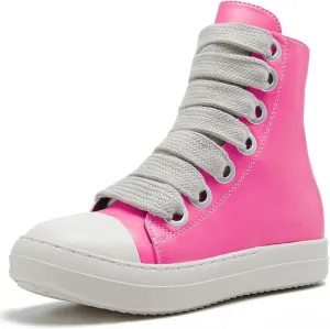 IMPREMEY Women's High Top Sneakers Lace Up PU Leather Shoes with Thick Soles and Zipper, Fashionable Walking Shoes