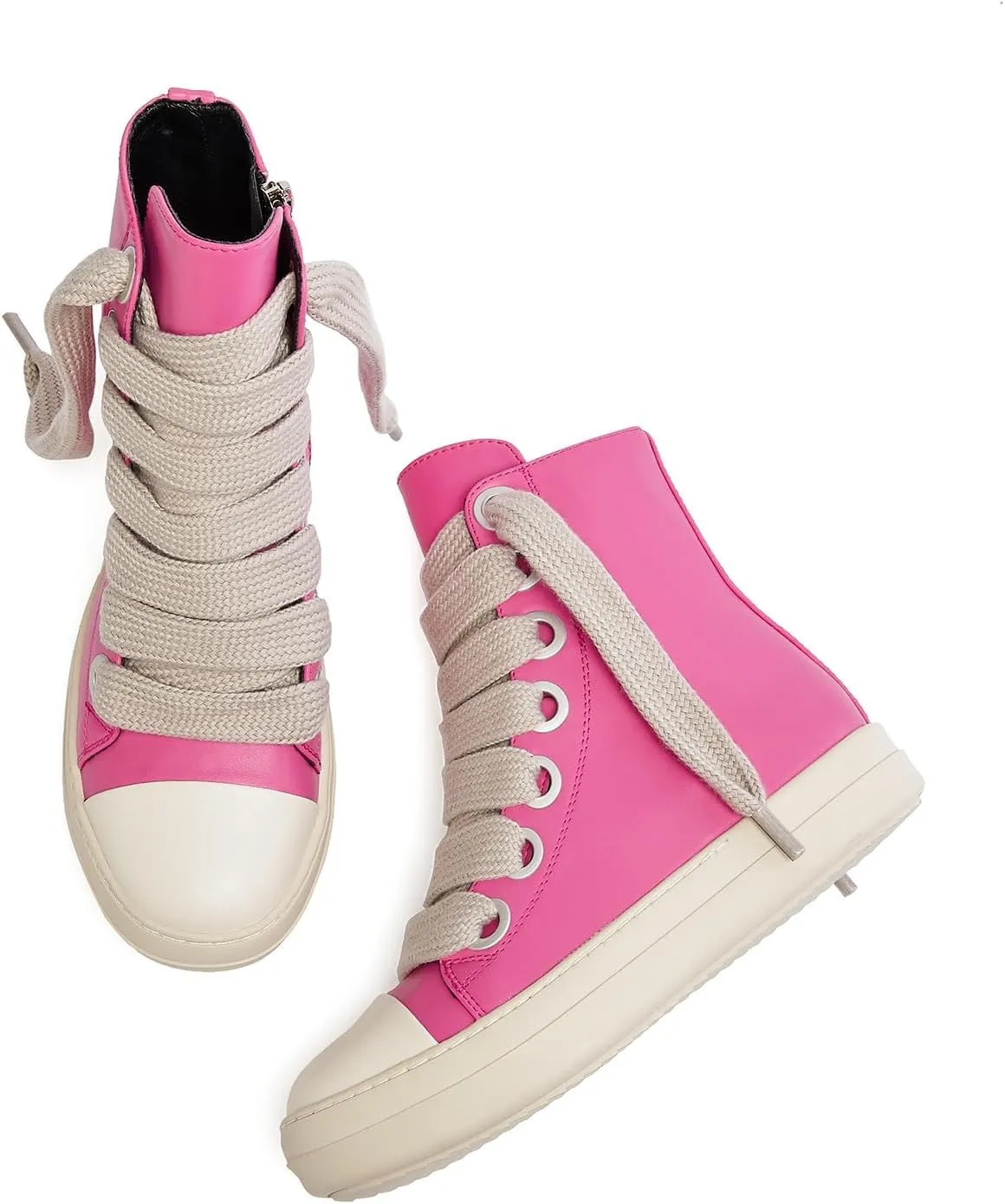 IMPREMEY Women's High Top Sneakers Lace Up PU Leather Shoes with Thick Soles and Zipper, Fashionable Walking Shoes
