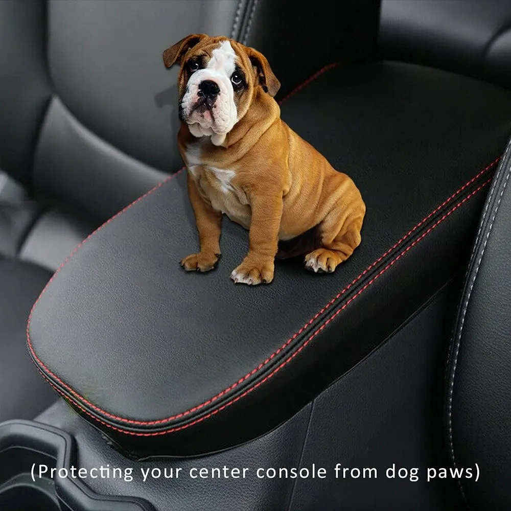 INTGET for Toyota RAV4 Accessories 2025 2024 2023 2022 2021 2020 2019 and 2021-2024 RAV-4 Prime Center Console Cover Leather Armrest Middle Console Lid Cover Arm Rest Covering Car(Red)