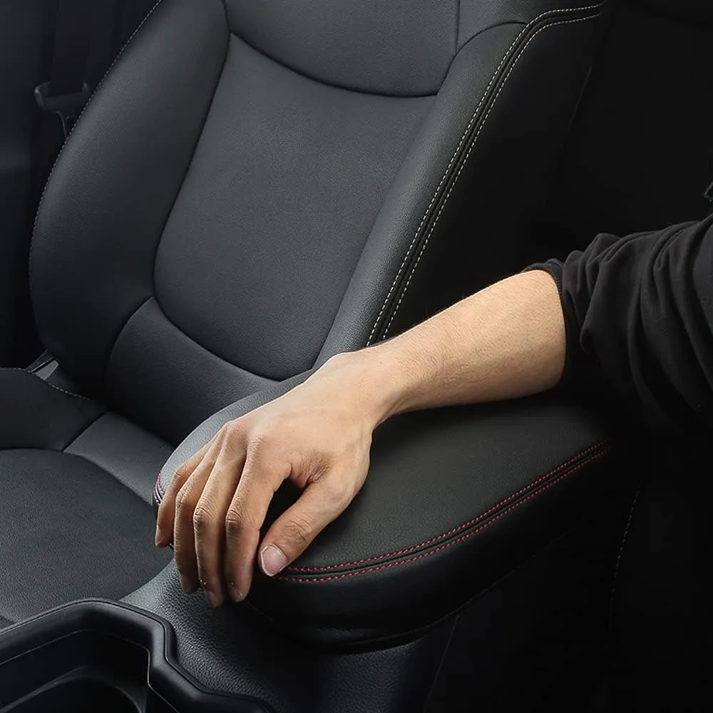 INTGET for Toyota RAV4 Accessories 2025 2024 2023 2022 2021 2020 2019 and 2021-2024 RAV-4 Prime Center Console Cover Leather Armrest Middle Console Lid Cover Arm Rest Covering Car(Red)