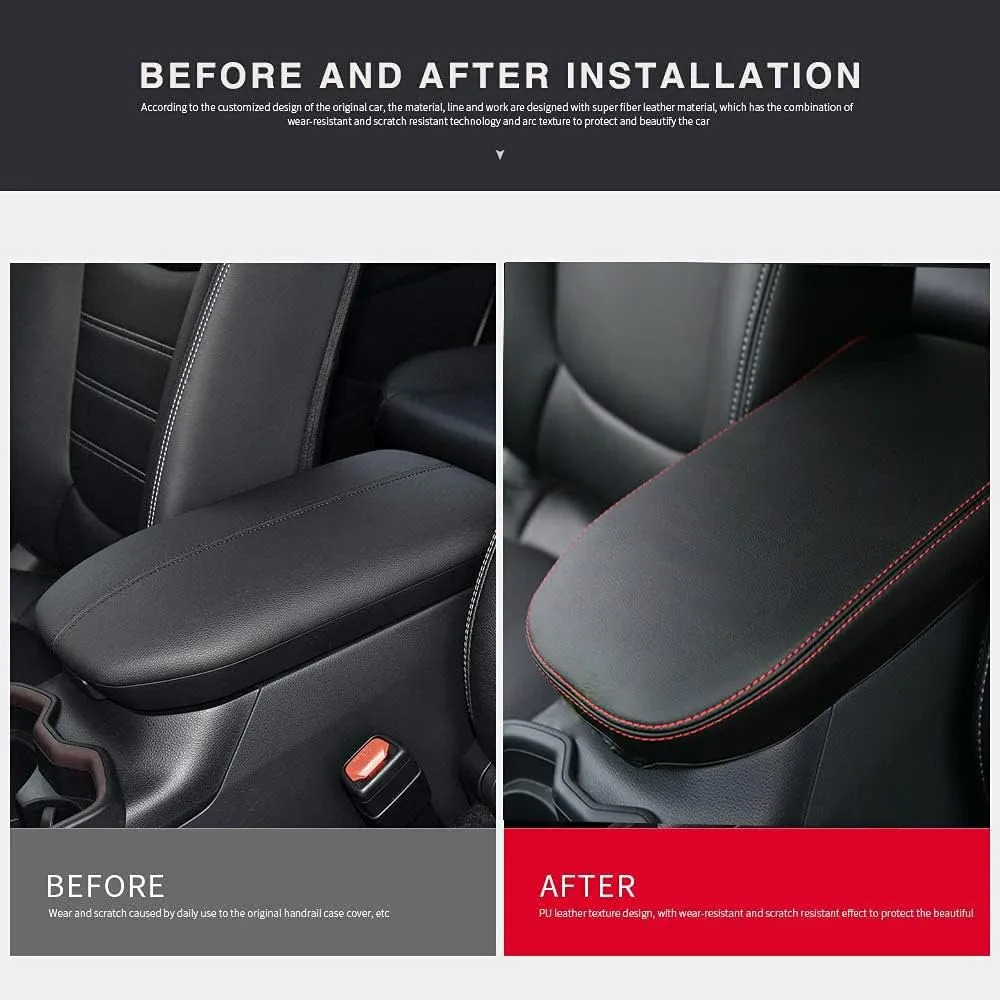 INTGET for Toyota RAV4 Accessories 2025 2024 2023 2022 2021 2020 2019 and 2021-2024 RAV-4 Prime Center Console Cover Leather Armrest Middle Console Lid Cover Arm Rest Covering Car(Red)