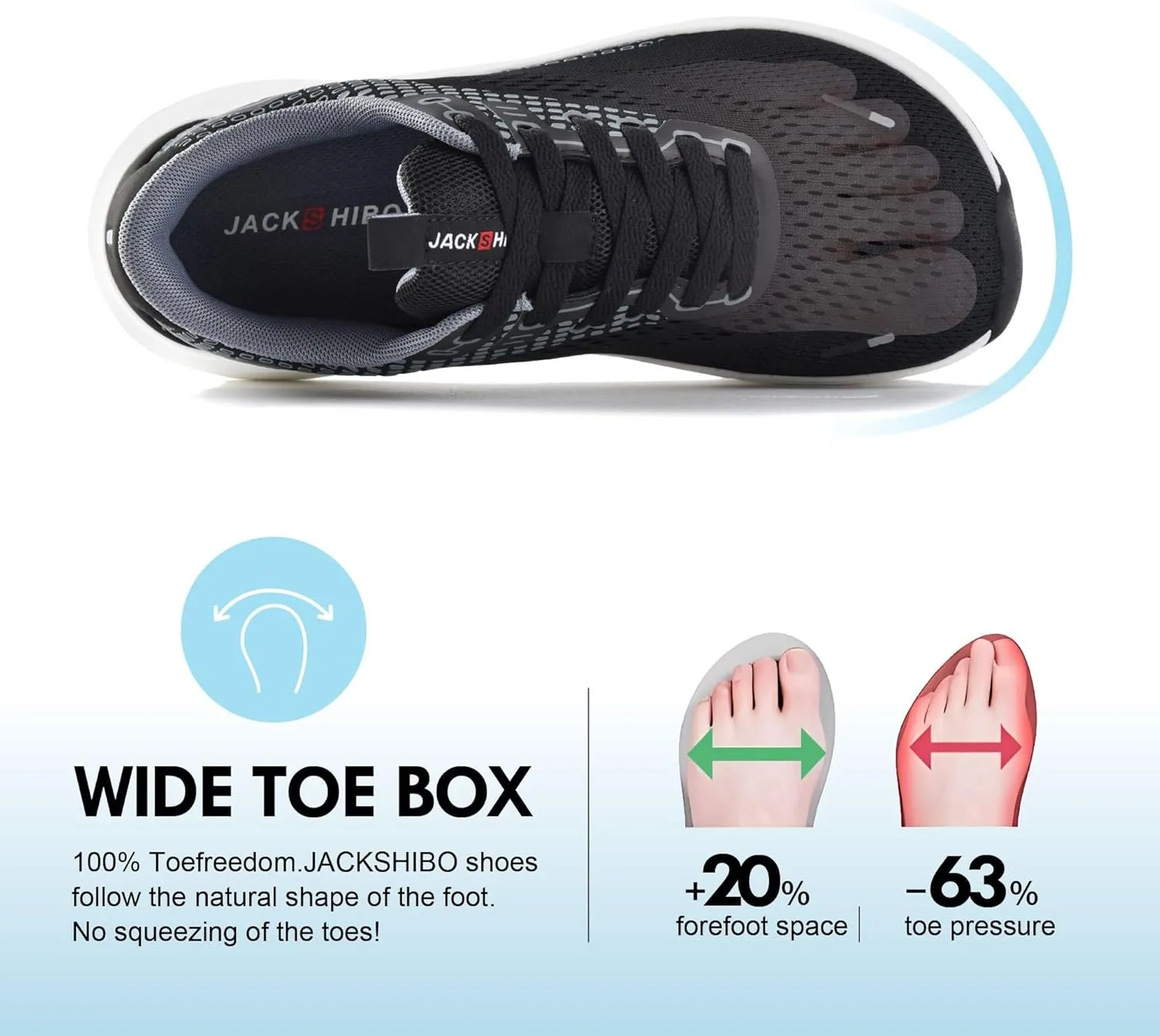 JACKSHIBO Wide Toe Box Shoes for Men Arch Support Shoes Wide Width Sneakers for Running Walking Athletic Tennis Orthopedic Plantar Fasciitis Workout with Thick Cushioned Zero Drop Sole